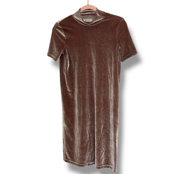 Madewell Mauve Velvet Mock Neck Shift Dress | Women's Size XXS | Fall Cozy Dress - Picture 1 of 3